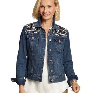 Chico’s Platinum Jewel Embellished Denim Jacket